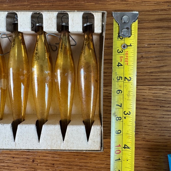 Vintage Glass Christmas Tree Ornaments Amber Teardrop Icicle Set of 12 Japan - Picture 3 of 11